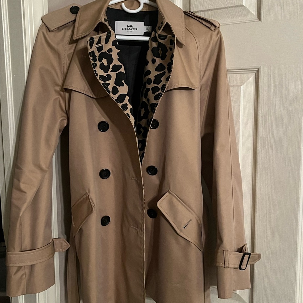 Coach Camel Trench Coat with Leopard Lining